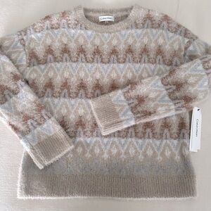 Calvin Klein Women’s Fair Isle Eyelash Long Sleeve Crewneck Sweater Size Small